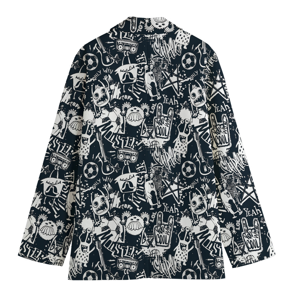 Graffiti Monster Characters Print Women's Blazer