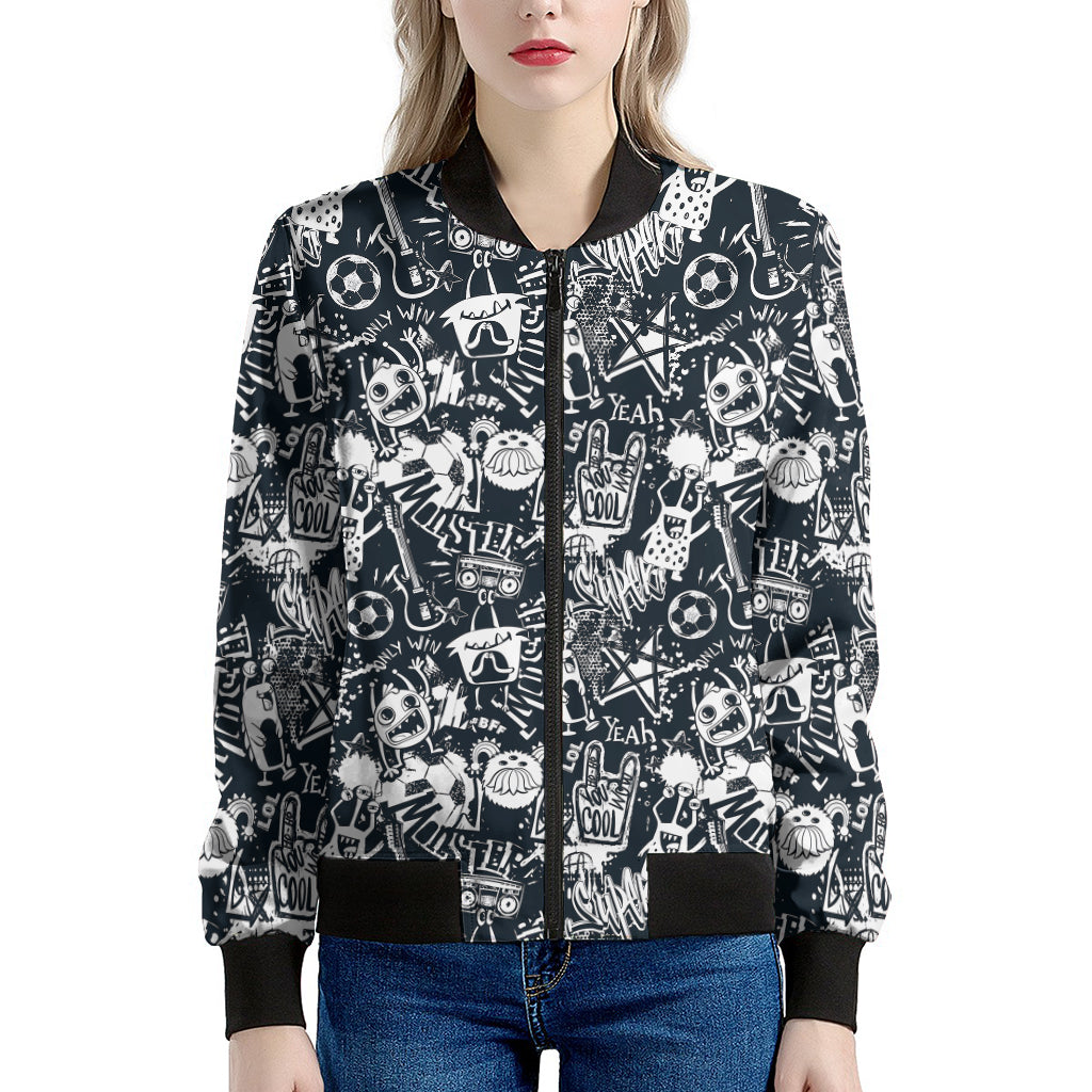 Graffiti Monster Characters Print Women's Bomber Jacket