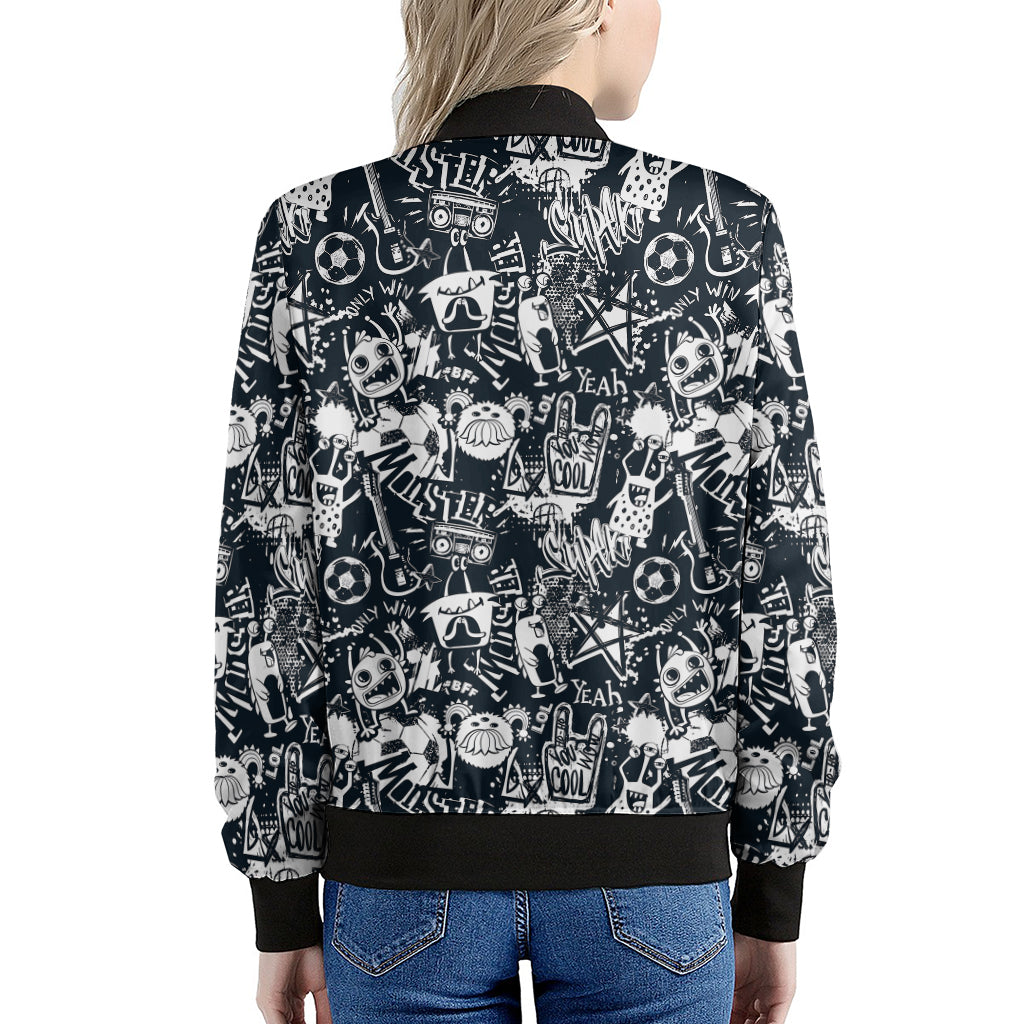 Graffiti Monster Characters Print Women's Bomber Jacket