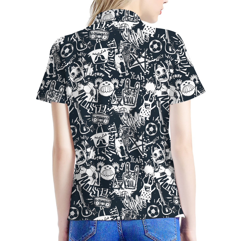 Graffiti Monster Characters Print Women's Polo Shirt
