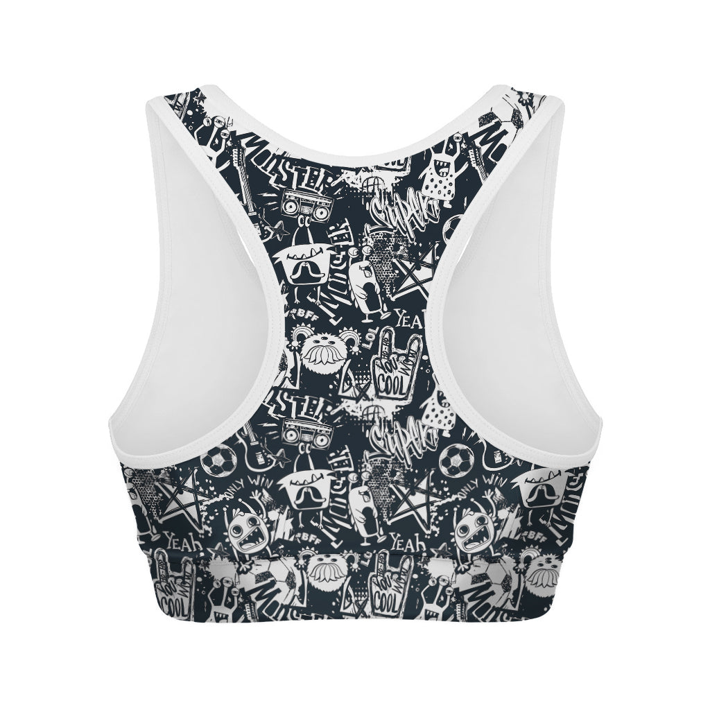 Graffiti Monster Characters Print Women's Sports Bra