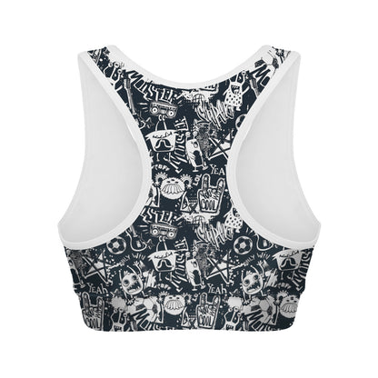 Graffiti Monster Characters Print Women's Sports Bra
