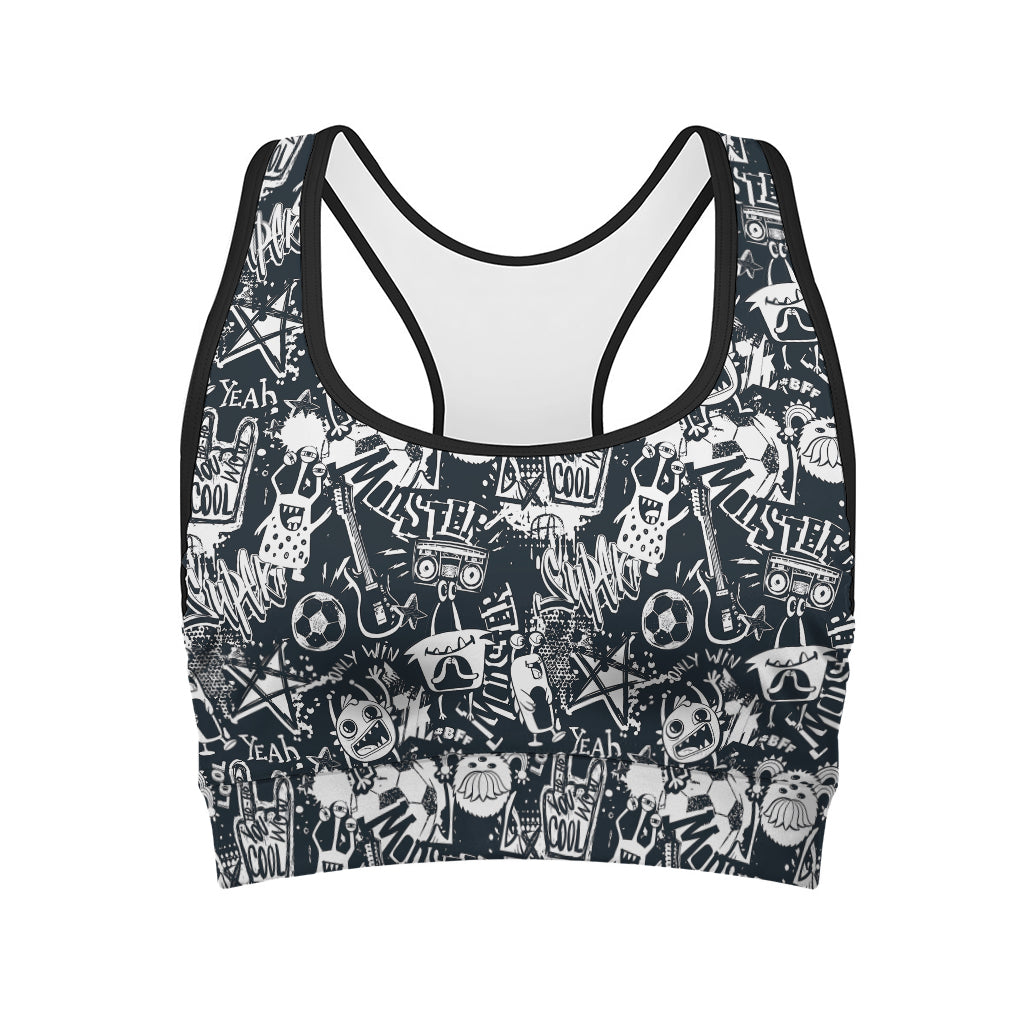 Graffiti Monster Characters Print Women's Sports Bra