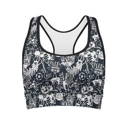 Graffiti Monster Characters Print Women's Sports Bra