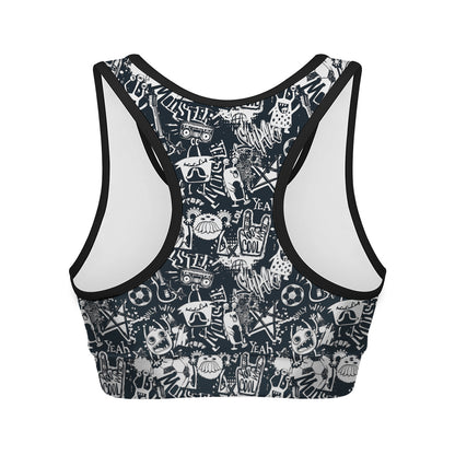 Graffiti Monster Characters Print Women's Sports Bra