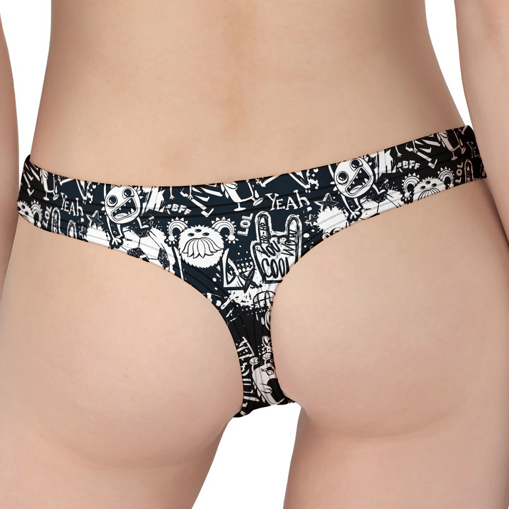 Graffiti Monster Characters Print Women's Thong