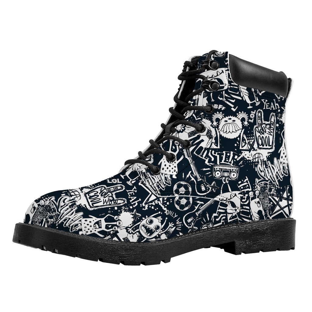 Graffiti Monster Characters Print Work Boots