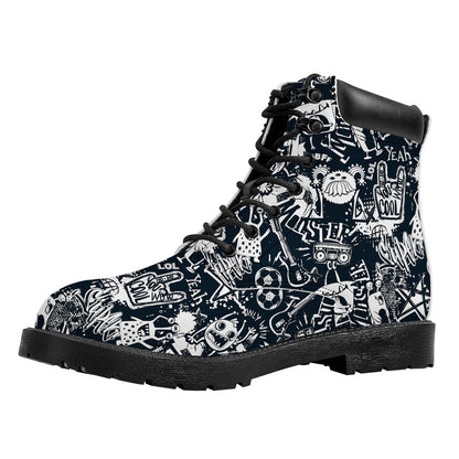 Graffiti Monster Characters Print Work Boots
