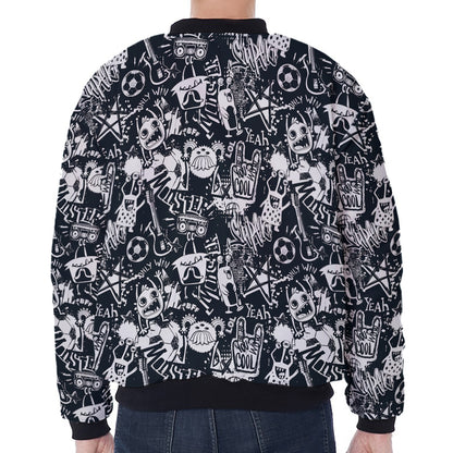 Graffiti Monster Characters Print Zip Sleeve Bomber Jacket