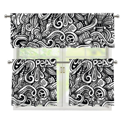 Graffiti Surfing Pattern Print 3 Piece Kitchen Curtains