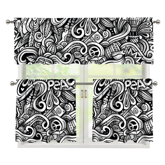 Graffiti Surfing Pattern Print 3 Piece Kitchen Curtains