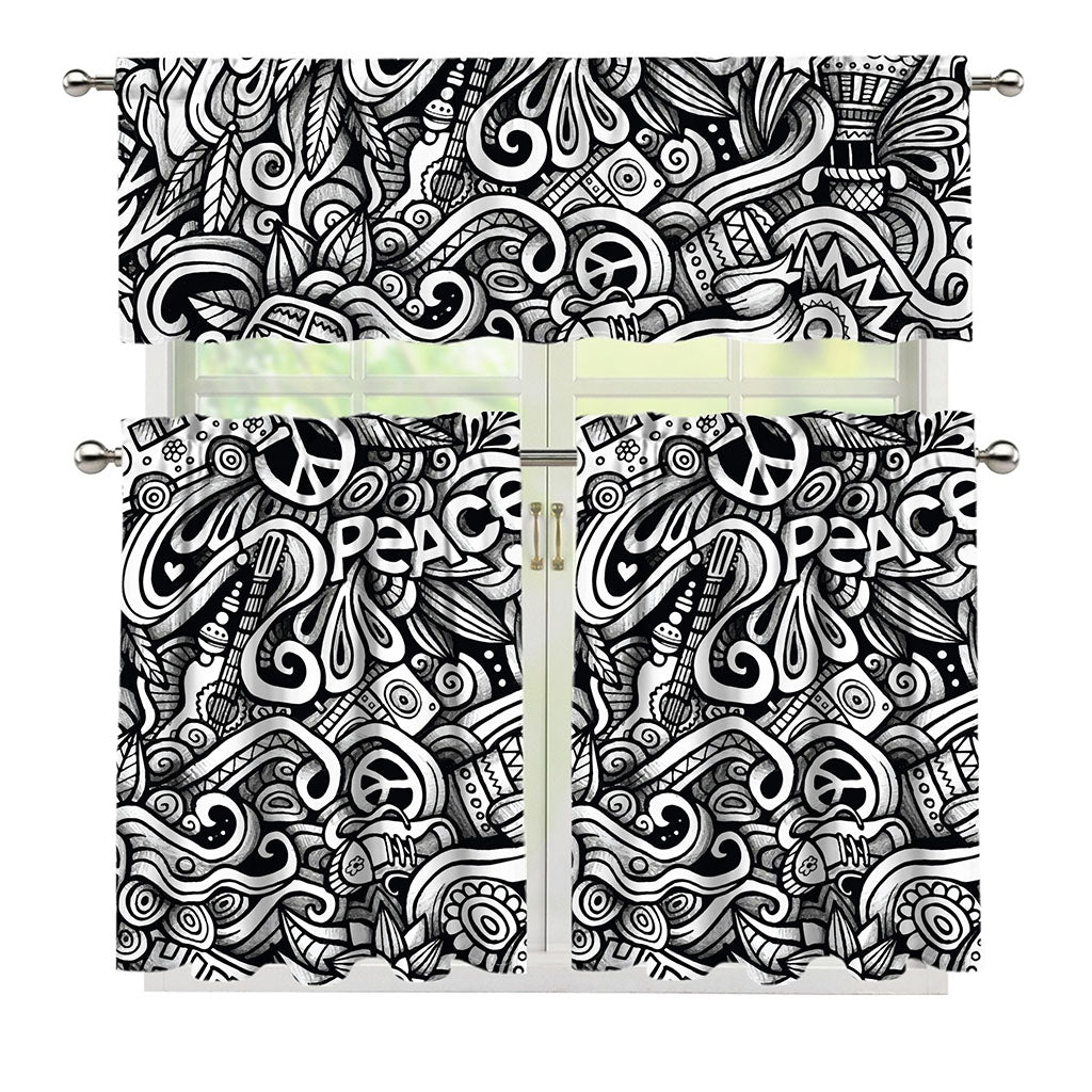 Graffiti Surfing Pattern Print 3 Piece Kitchen Curtains