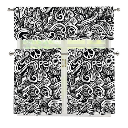 Graffiti Surfing Pattern Print 3 Piece Kitchen Curtains