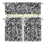 Graffiti Surfing Pattern Print 3 Piece Kitchen Curtains