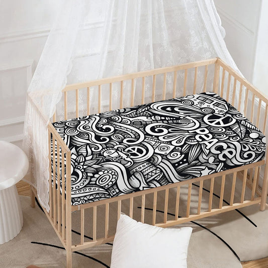 Graffiti Surfing Pattern Print Baby Crib Sheet
