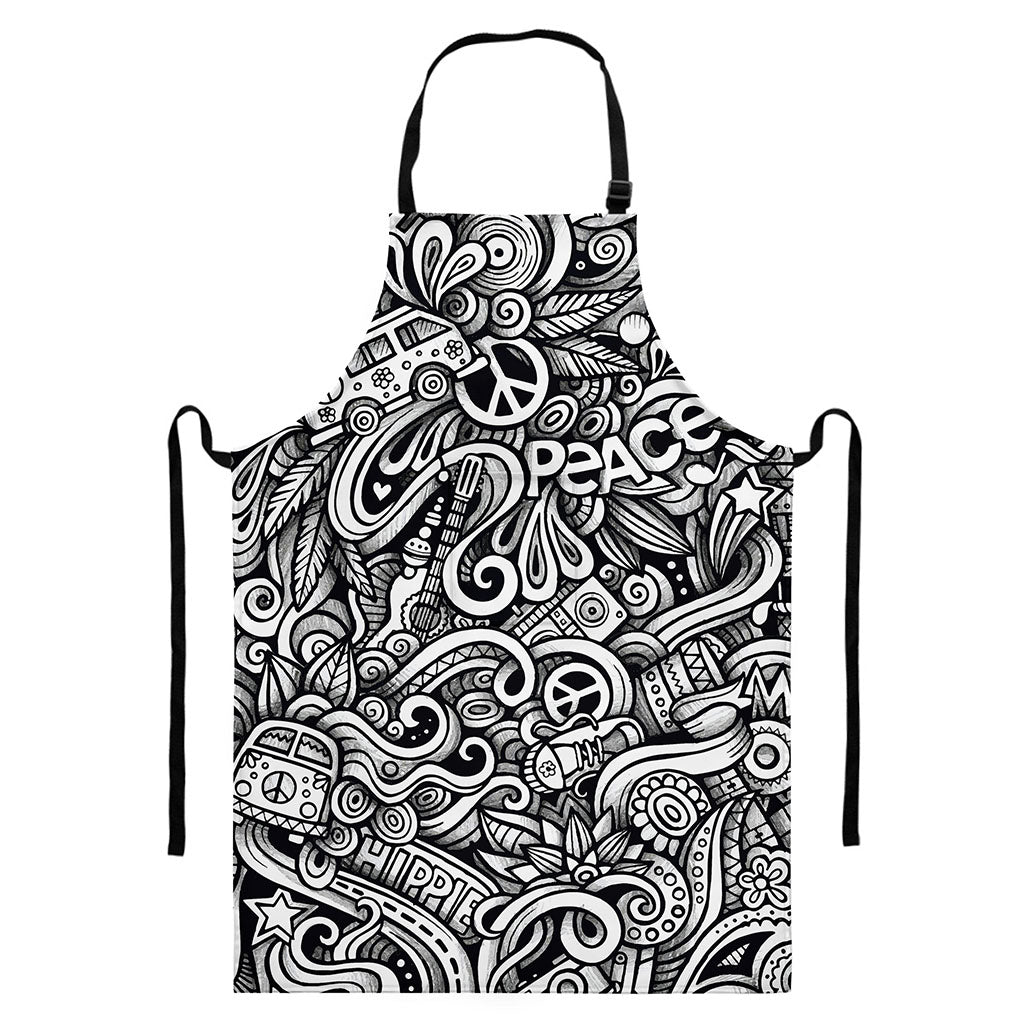 Graffiti Surfing Pattern Print Bib Apron With Pocket