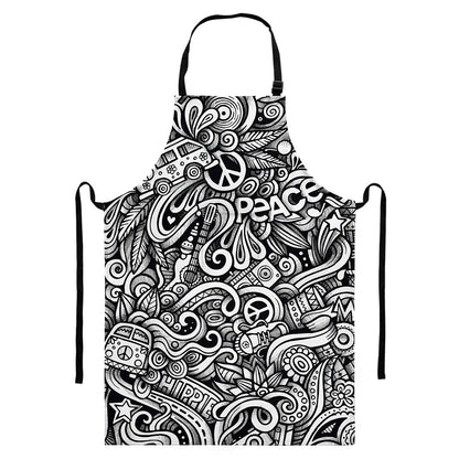 Graffiti Surfing Pattern Print Bib Apron With Pocket