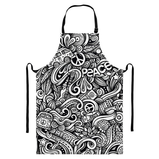 Graffiti Surfing Pattern Print Bib Apron With Pocket