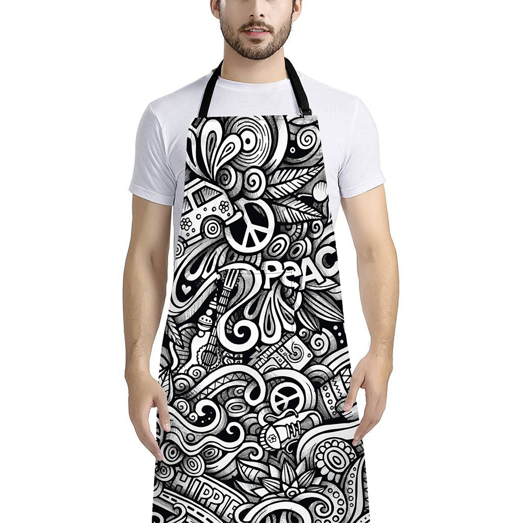 Graffiti Surfing Pattern Print Bib Apron With Pocket