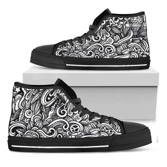 Graffiti Surfing Pattern Print Black High Top Sneakers