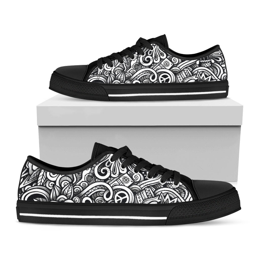 Graffiti Surfing Pattern Print Black Low Top Sneakers