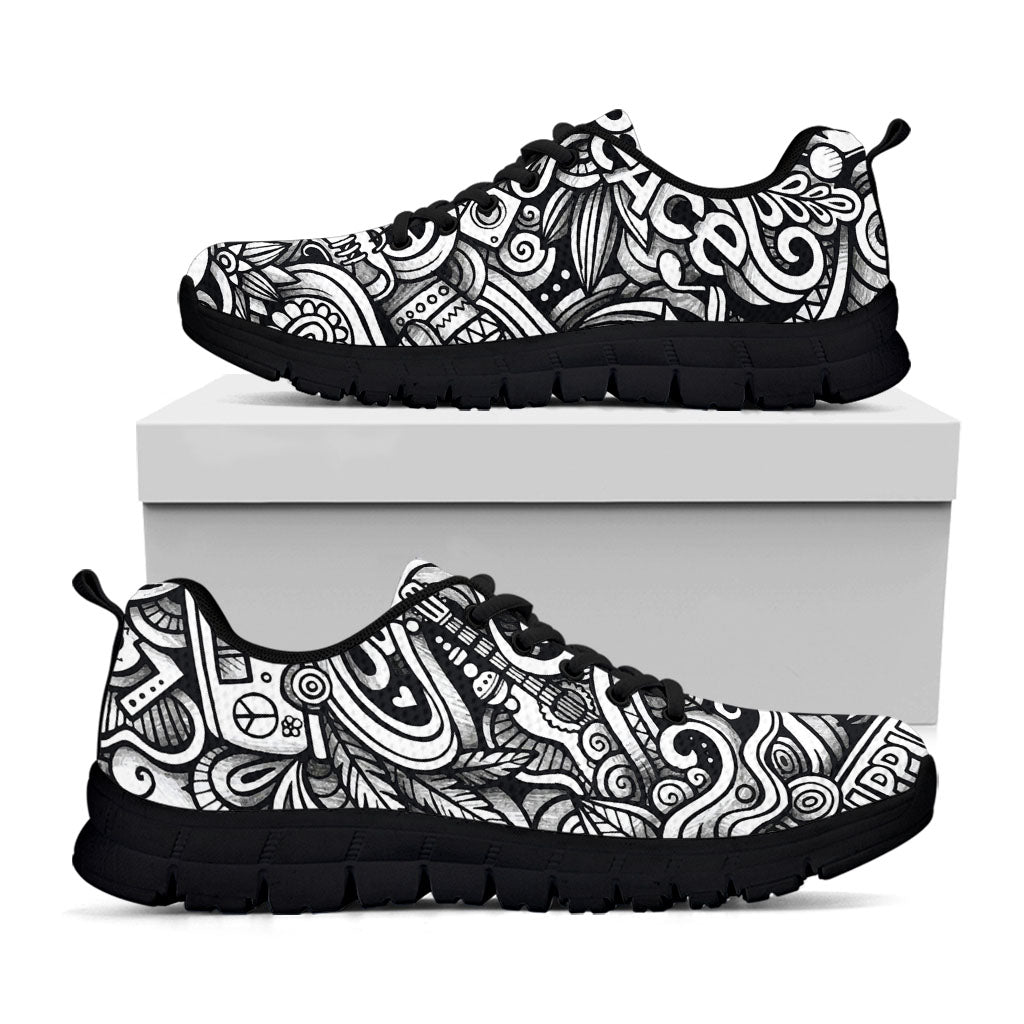 Graffiti Surfing Pattern Print Black Running Shoes