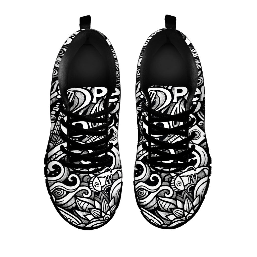 Graffiti Surfing Pattern Print Black Running Shoes