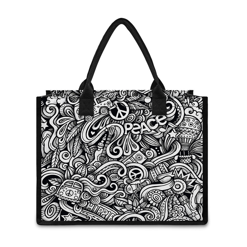 Graffiti Surfing Pattern Print Canvas Tote Bag