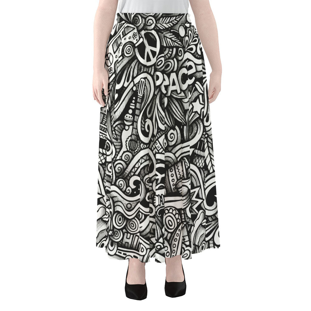 Graffiti Surfing Pattern Print Chiffon Maxi Skirt