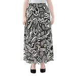 Graffiti Surfing Pattern Print Chiffon Maxi Skirt