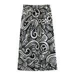 Graffiti Surfing Pattern Print Cotton Front Slit Maxi Skirt