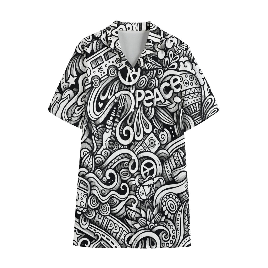 Graffiti Surfing Pattern Print Cotton Hawaiian Shirt