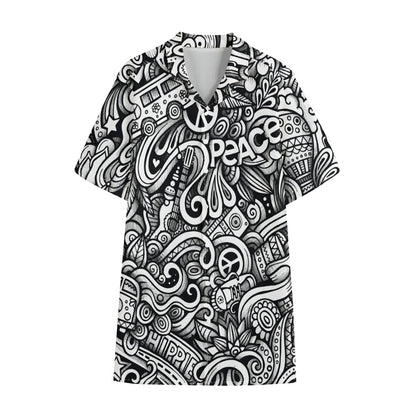 Graffiti Surfing Pattern Print Cotton Hawaiian Shirt