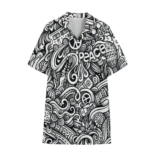 Graffiti Surfing Pattern Print Cotton Hawaiian Shirt