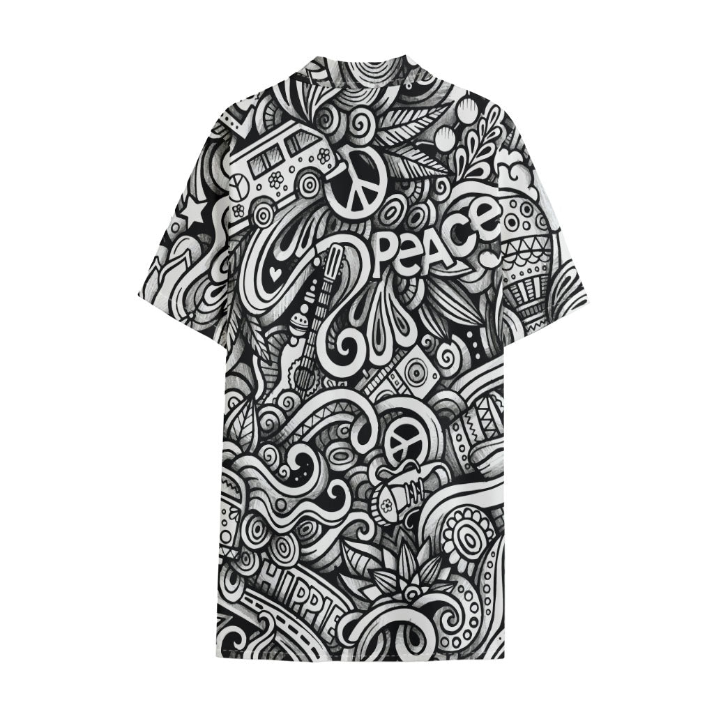 Graffiti Surfing Pattern Print Cotton Hawaiian Shirt