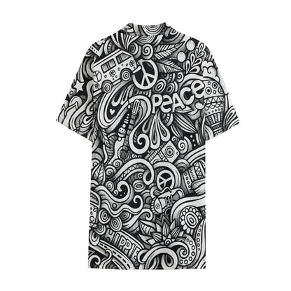 Graffiti Surfing Pattern Print Cotton Hawaiian Shirt
