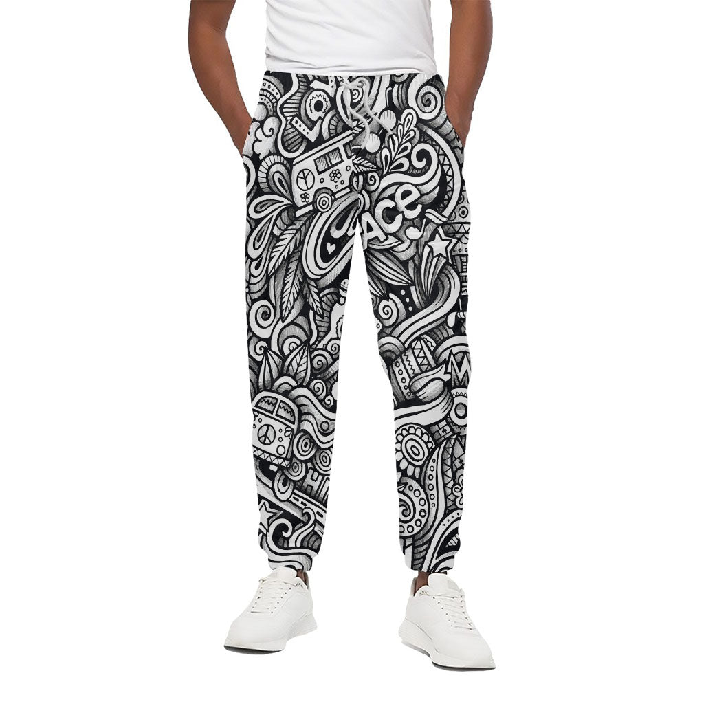 Graffiti Surfing Pattern Print Cotton Pants