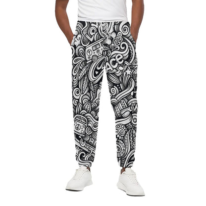 Graffiti Surfing Pattern Print Cotton Pants