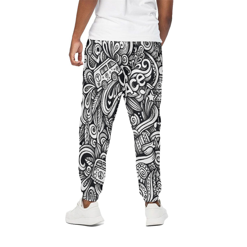 Graffiti Surfing Pattern Print Cotton Pants