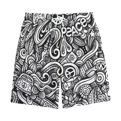 Graffiti Surfing Pattern Print Cotton Shorts