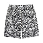 Graffiti Surfing Pattern Print Cotton Shorts
