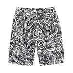 Graffiti Surfing Pattern Print Cotton Shorts