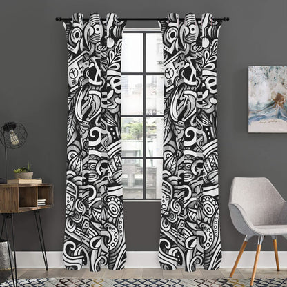 Graffiti Surfing Pattern Print Curtain