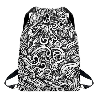 Graffiti Surfing Pattern Print Drawstring Backpack