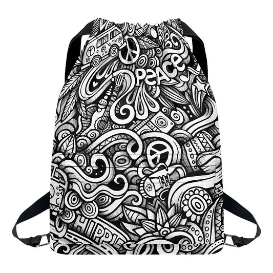 Graffiti Surfing Pattern Print Drawstring Backpack