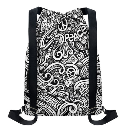 Graffiti Surfing Pattern Print Drawstring Backpack
