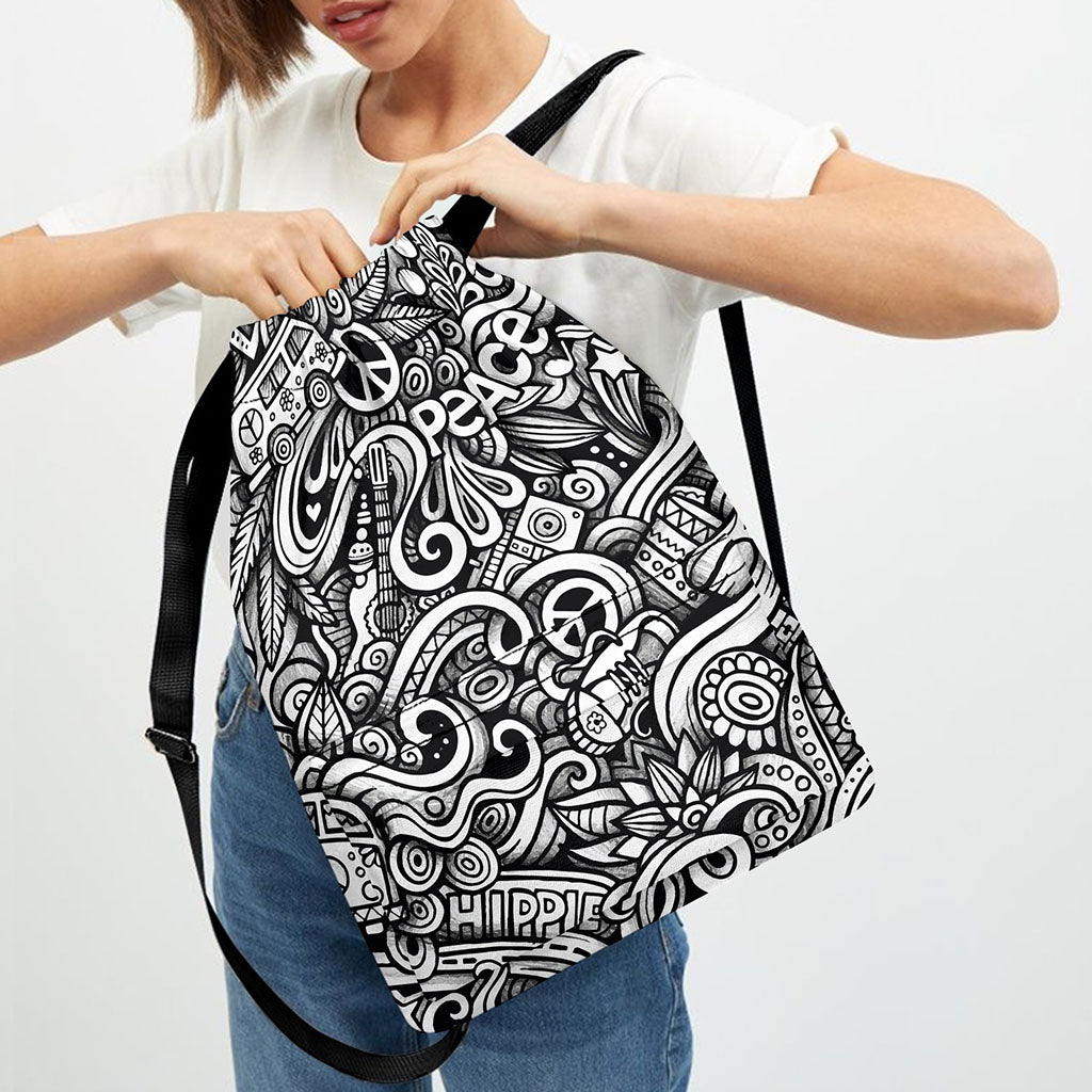 Graffiti Surfing Pattern Print Drawstring Backpack