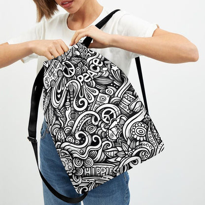 Graffiti Surfing Pattern Print Drawstring Backpack