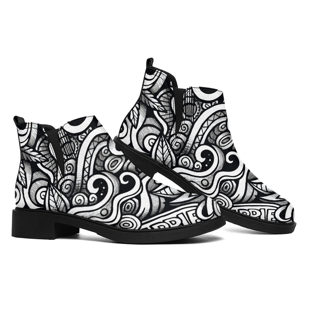 Graffiti Surfing Pattern Print Flat Ankle Boots