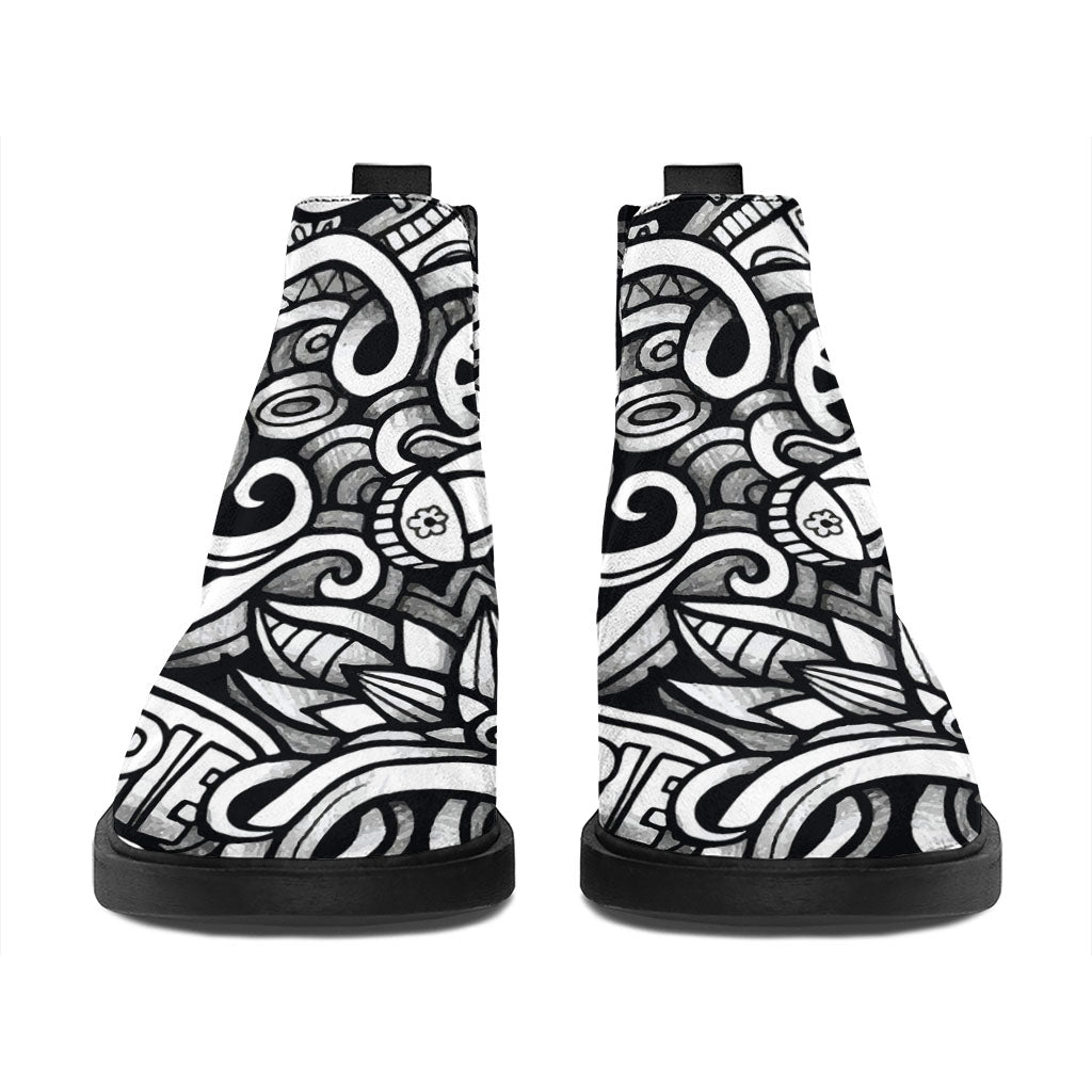Graffiti Surfing Pattern Print Flat Ankle Boots